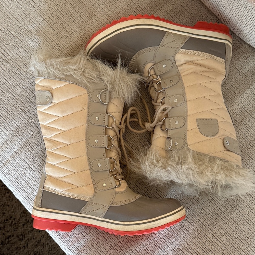 Sorel Women's Winter Boots in Cream, Gray & Red